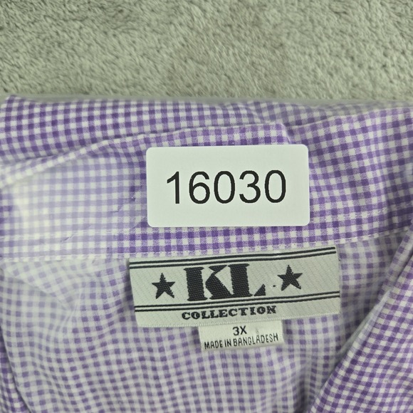 KL Collection Shirt Womens 3X Purple White Gingham Check Embellished Purse Patch - Picture 16 of 16